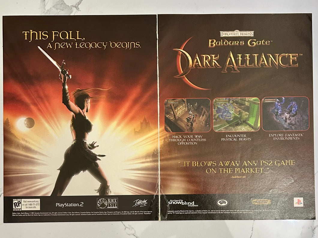 Baldur’s Gate: Dark Alliance - PS2 - Original Vintage Advertisement - Print Ads - Laminated A3 Poster