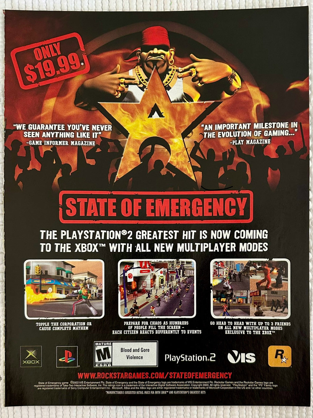 State of Emergency - PS2 Xbox - Original Vintage Advertisement - Print Ads - Laminated A4 Poster