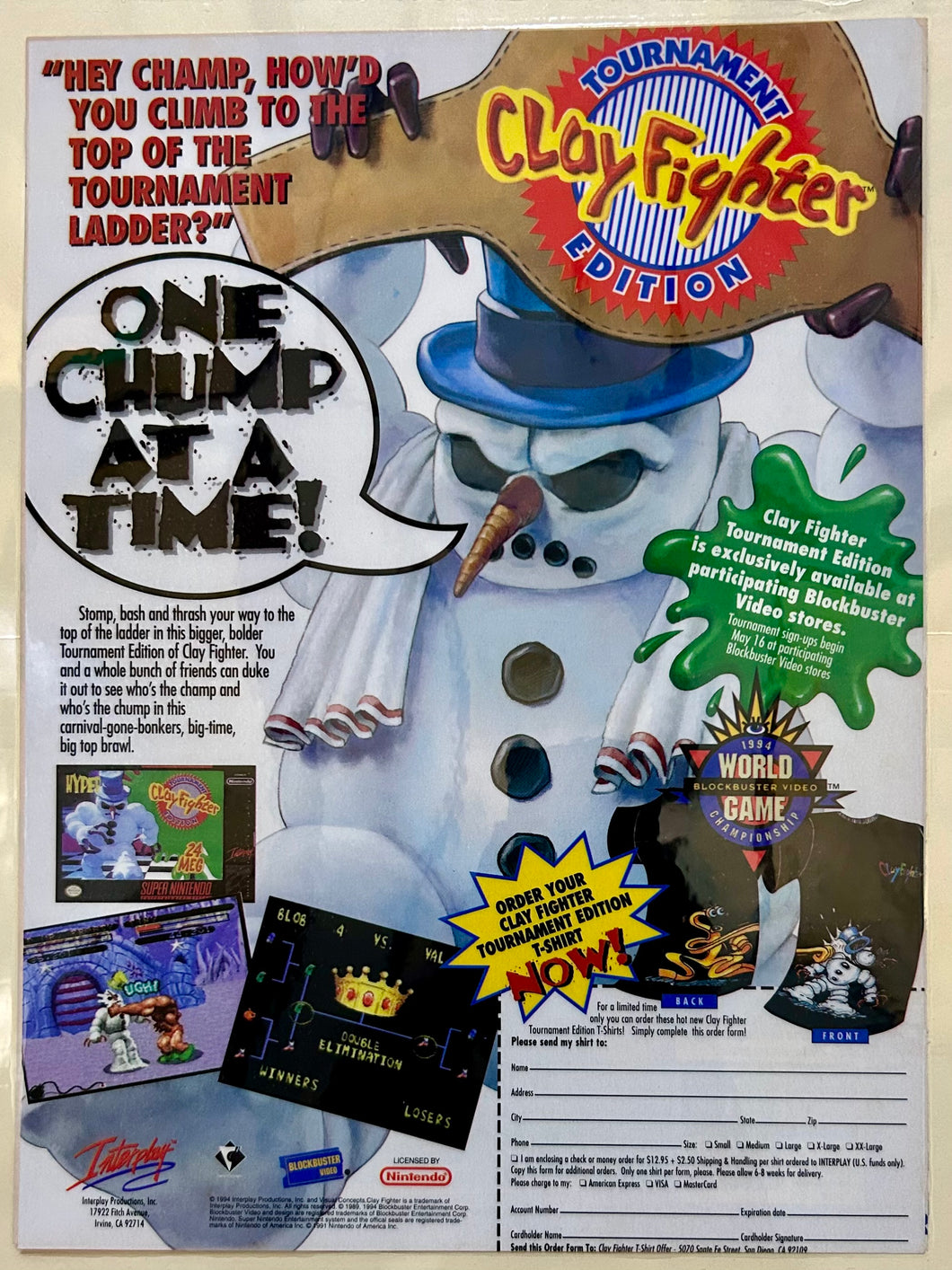 Clay Fighter Tournament Edition - SNES - Original Vintage Advertisement - Print Ads - Laminated A4 Poster