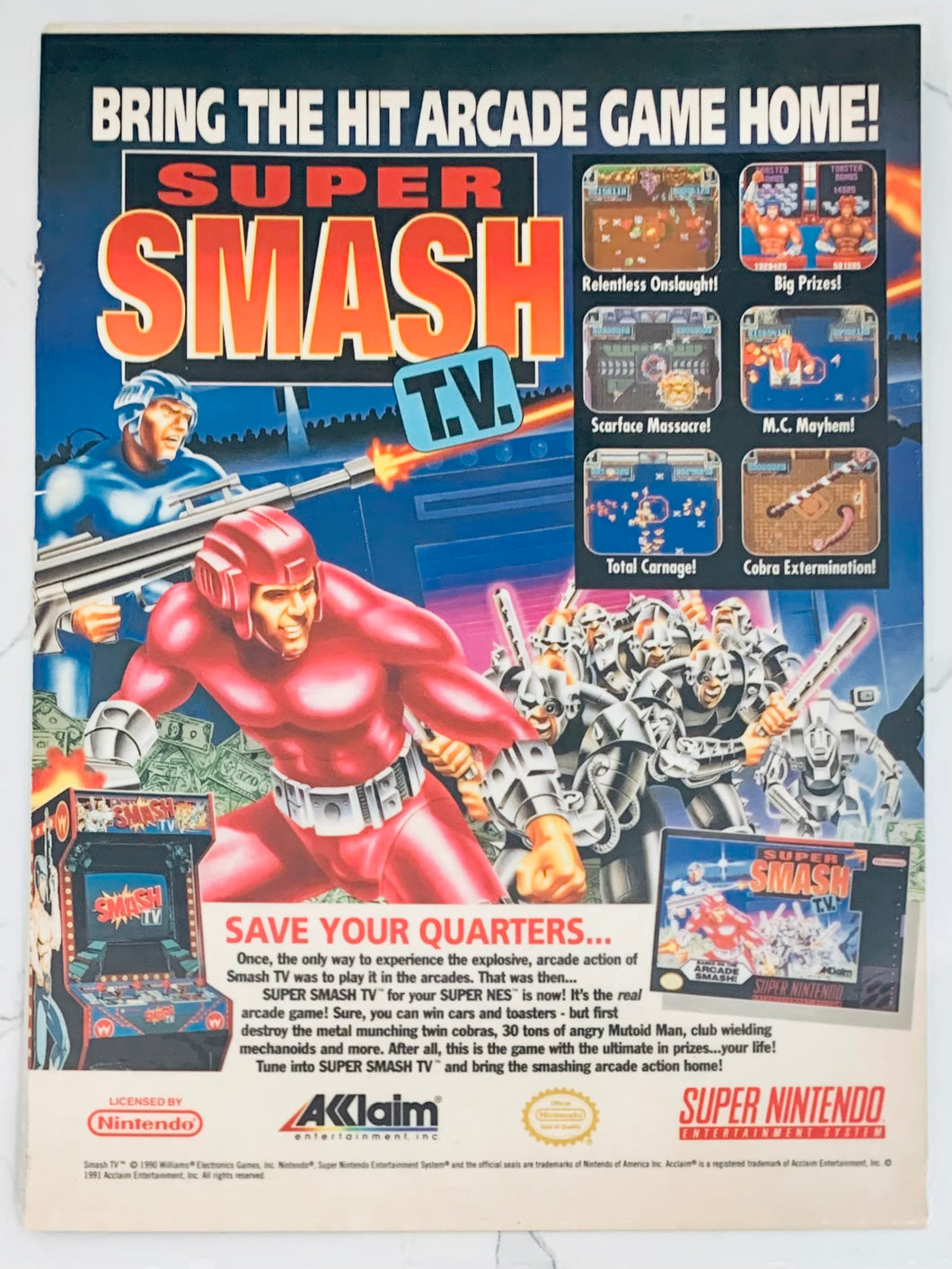 Super Smash T.V. - SNES - Original Vintage Advertisement - Print Ads - Laminated A4 Poster