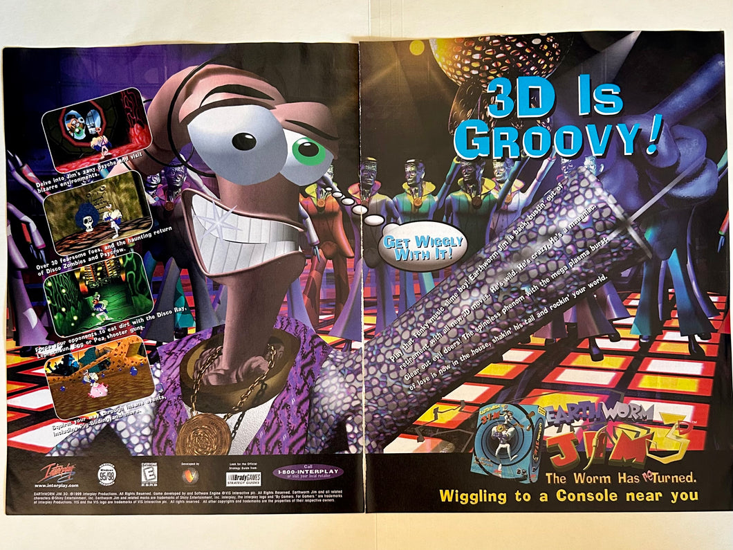 Earthworm Jim 3D - PC - Original Vintage Advertisement - Print Ads - Laminated A3 Poster