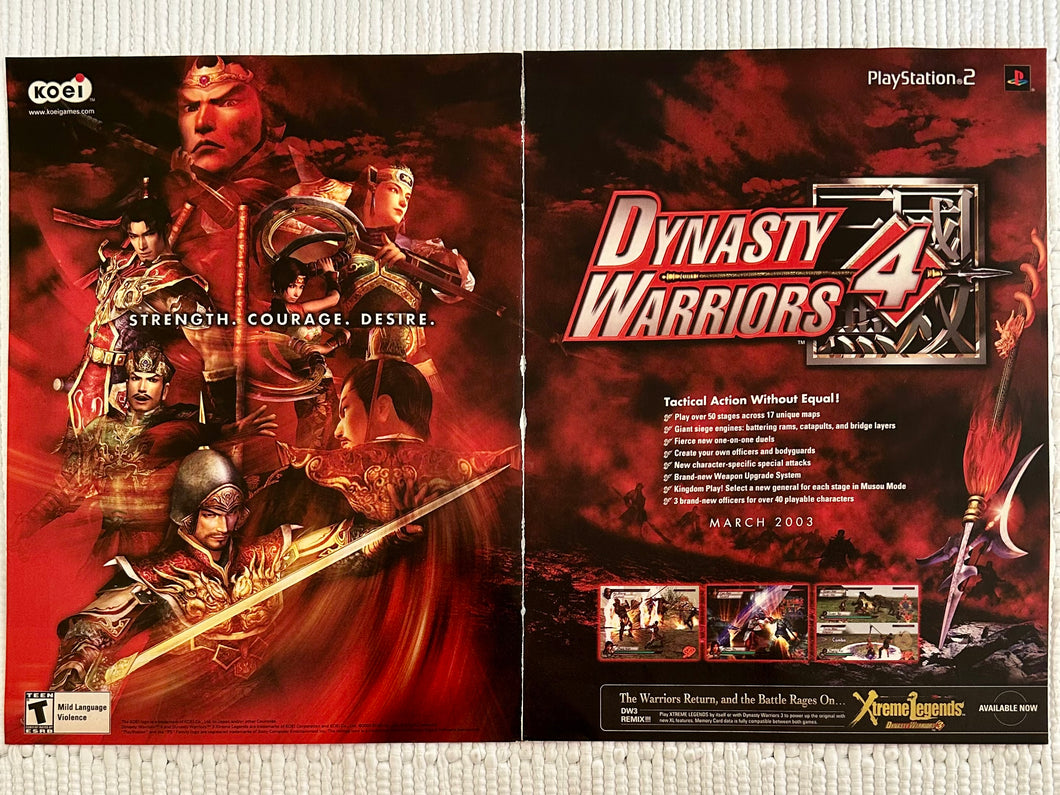 Dynasty Warriors 4 - PS2 - Original Vintage Advertisement - Print Ads - Laminated A3 Poster
