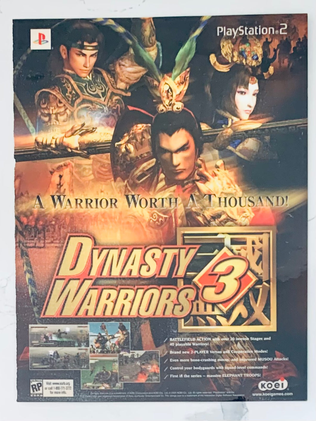 Dynasty Warriors 3 - PS2 - Original Vintage Advertisement - Print Ads - Laminated A4 Poster