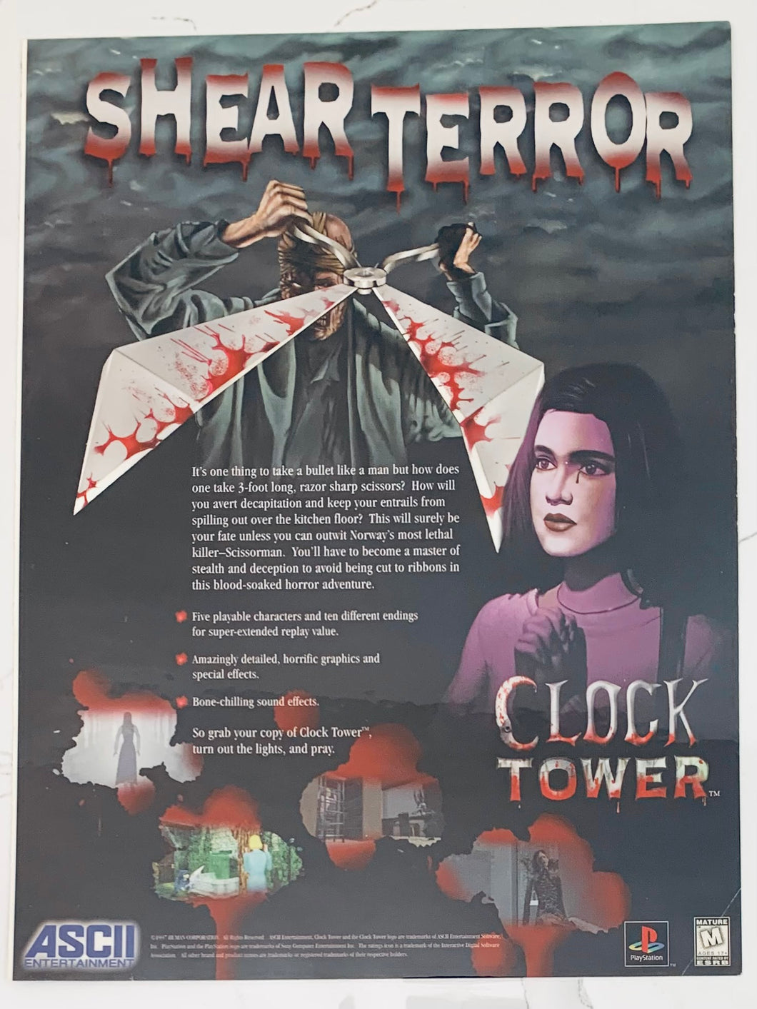 Clock Tower - PlayStation - Original Vintage Advertisement - Print Ads - Laminated A4 Poster