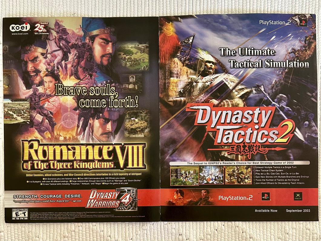 Dynasty Tactics 2 / Romance of the Three Kingdoms VIII - PS2 - Original Vintage Advertisement - Print Ads - Laminated A3 Poster