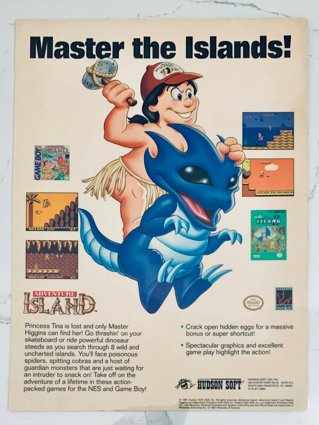 Adventure Island II - NES GB - Original Vintage Advertisement - Print Ads - Laminated A4 Poster