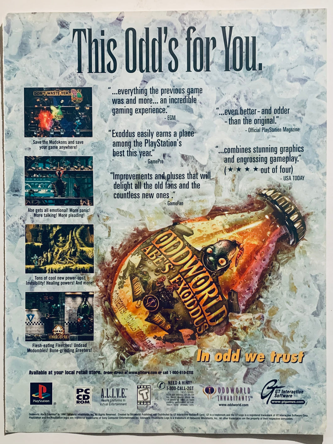 Oddworld: Abe’s Exoddus - PlayStation - Original Vintage Advertisement - Print Ads - Laminated A4 Poster