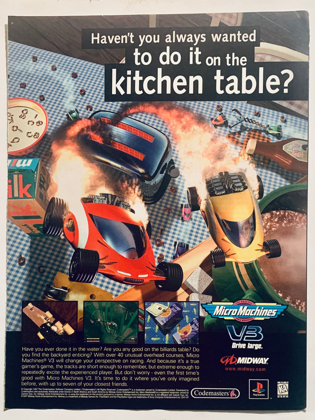 Micro Machines V3 - PlayStation - Original Vintage Advertisement - Print Ads - Laminated A4 Poster