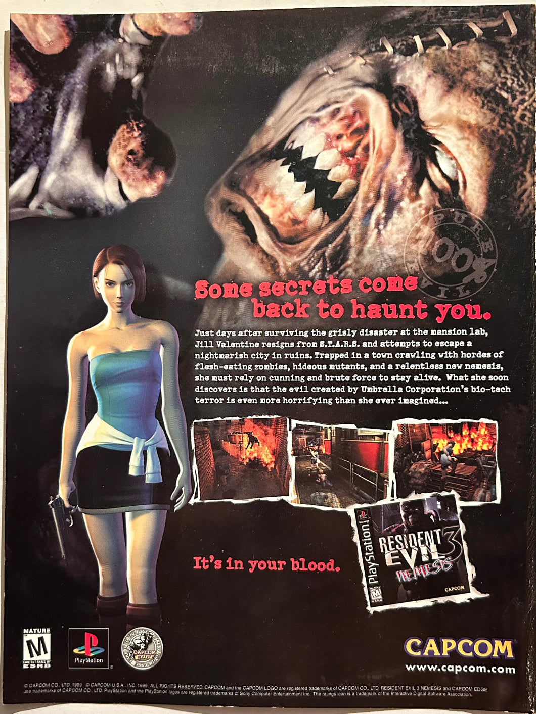 Resident Evil 3: Nemesis - PlayStation - Original Vintage Advertisement - Print Ads - Laminated A4 Poster