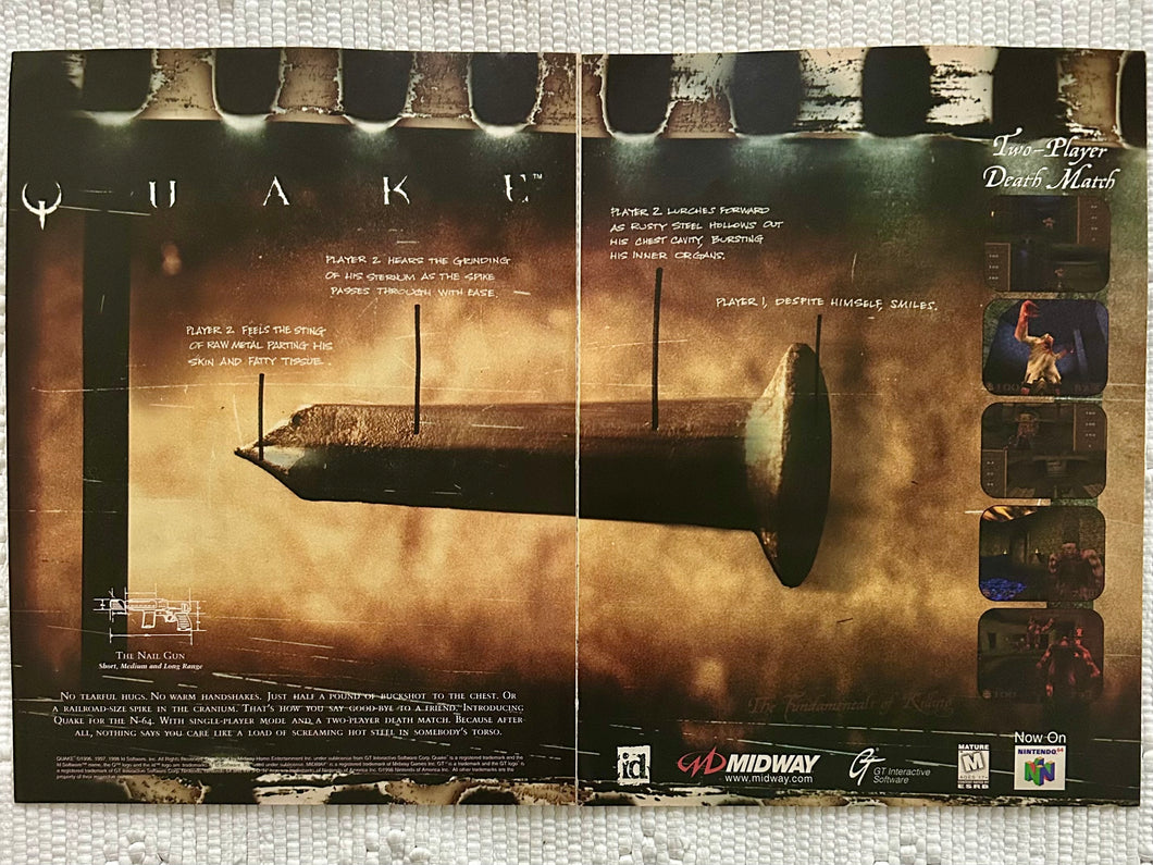 Quake - N64 - Original Vintage Advertisement - Print Ads - Laminated A3 Poster