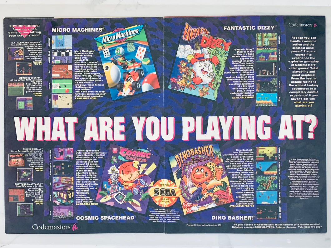 Codemasters Games - NES Genesis GG PC Amiga - Original Vintage Advertisement - Print Ads - Laminated A3 Poster