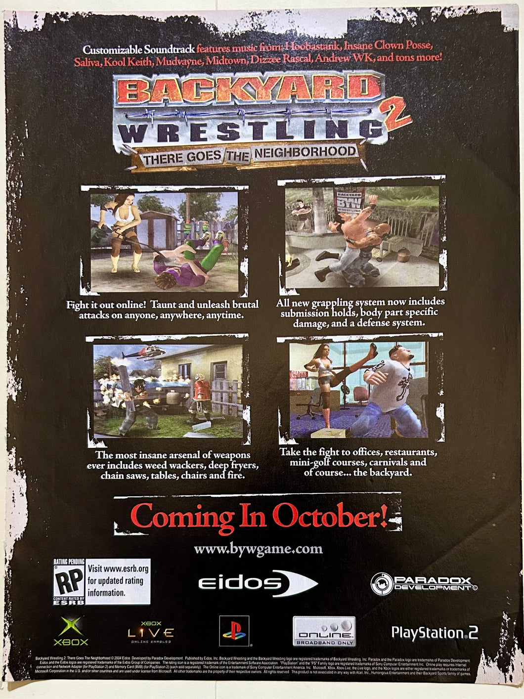 Backyard Wrestling 2: There Goes the Neighborhood - PS2 Xbox- Original Vintage Advertisement - Print Ads - Laminated A4 Poster