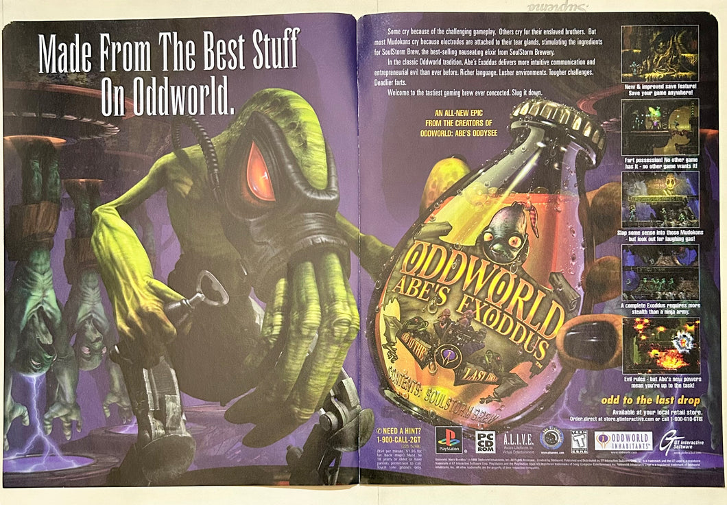 Oddworld: Abe’s Exoddus - PlayStation PC - Original Vintage Advertisement - Print Ads - Laminated A3 Poster