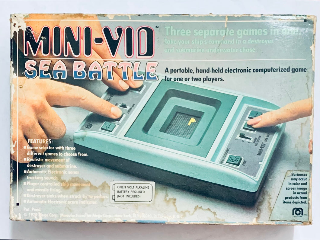 Mini-Vid Sea Battle - Handheld Electronic Game - Vintage - CIB (For Parts)