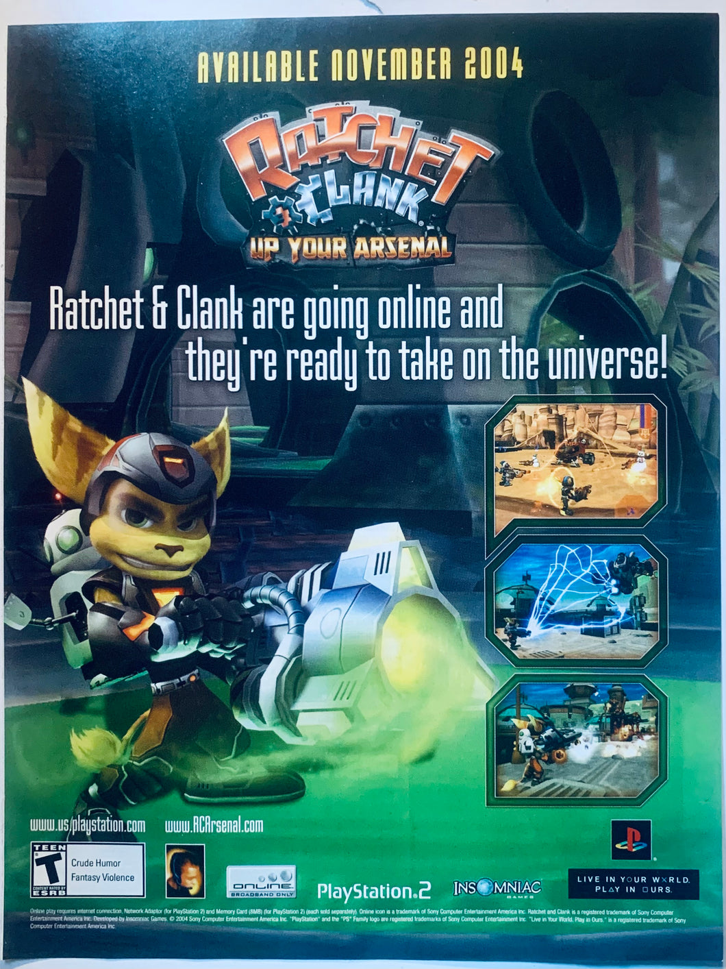 Ratchet & Clank: Up Your Arsenal - PS2 - Original Vintage Advertisement - Print Ads - Laminated A4 Poster