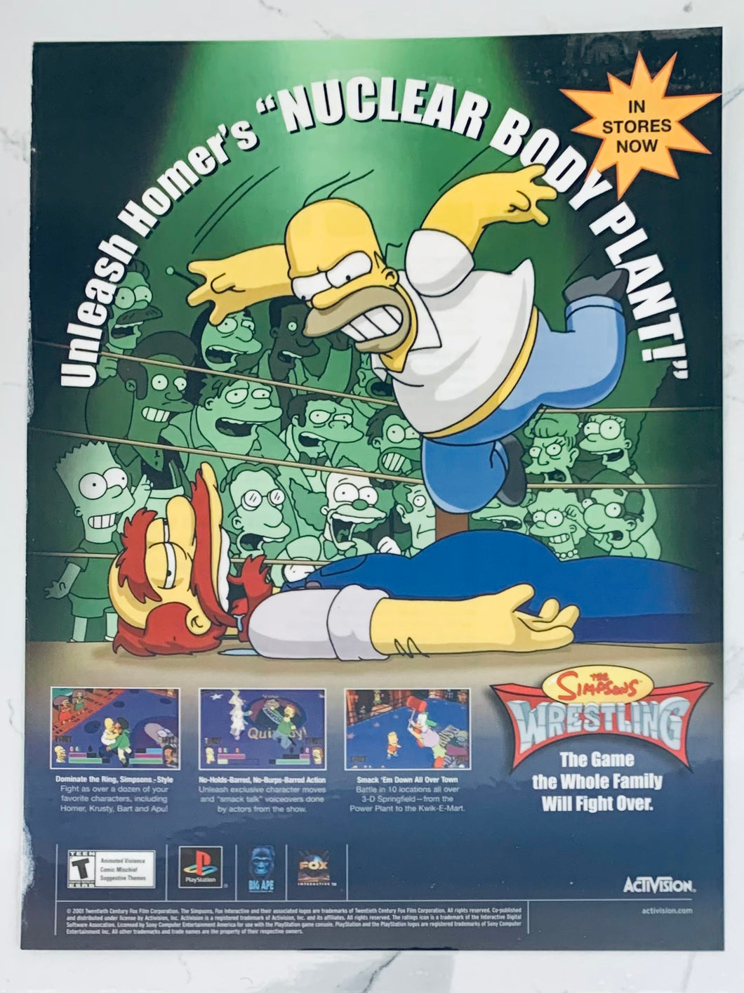 The Simpsons Wrestling - PlayStation - Original Vintage Advertisement - Print Ads - Laminated A4 Poster