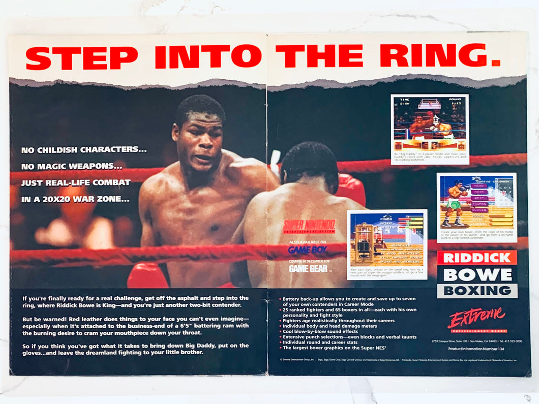 Riddick Bowe Boxing - SNES GB Game Gear - Original Vintage Advertisement - Print Ads - Laminated A3 Poster