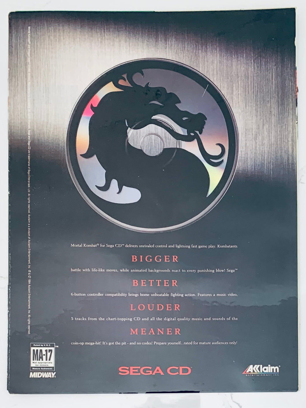 Mortal Kombat - SEGA CD - Original Vintage Advertisement - Print Ads - Laminated A4 Poster