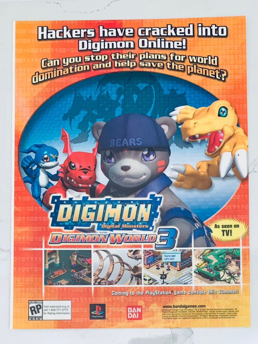 Digimon World 3 - PlayStation - Original Vintage Advertisement - Print Ads - Laminated A4 Poster