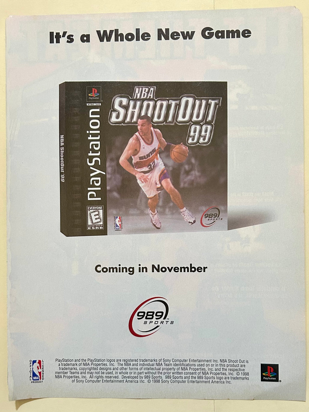 NBA Shootout 99 - PlayStation - Original Vintage Advertisement - Print Ads - Laminated A4 Poster