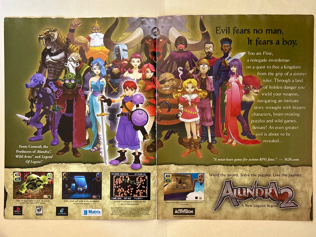 Alundra 2: A New Legend Begins - PlayStation - Original Vintage Advertisement - Print Ads - Laminated A3 Poster