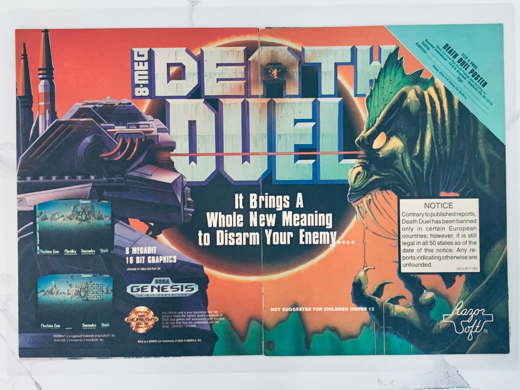 Death Duel - Genesis - Original Vintage Advertisement - Print Ads - Laminated A3 Poster