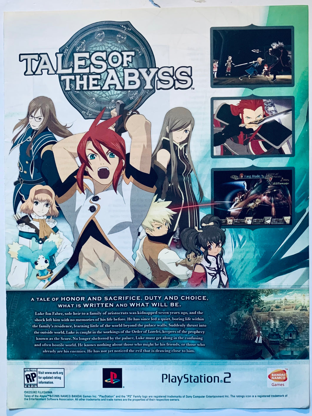 Tales of the Abyss - PS2 - Original Vintage Advertisement - Print Ads - Laminated A4 Poster