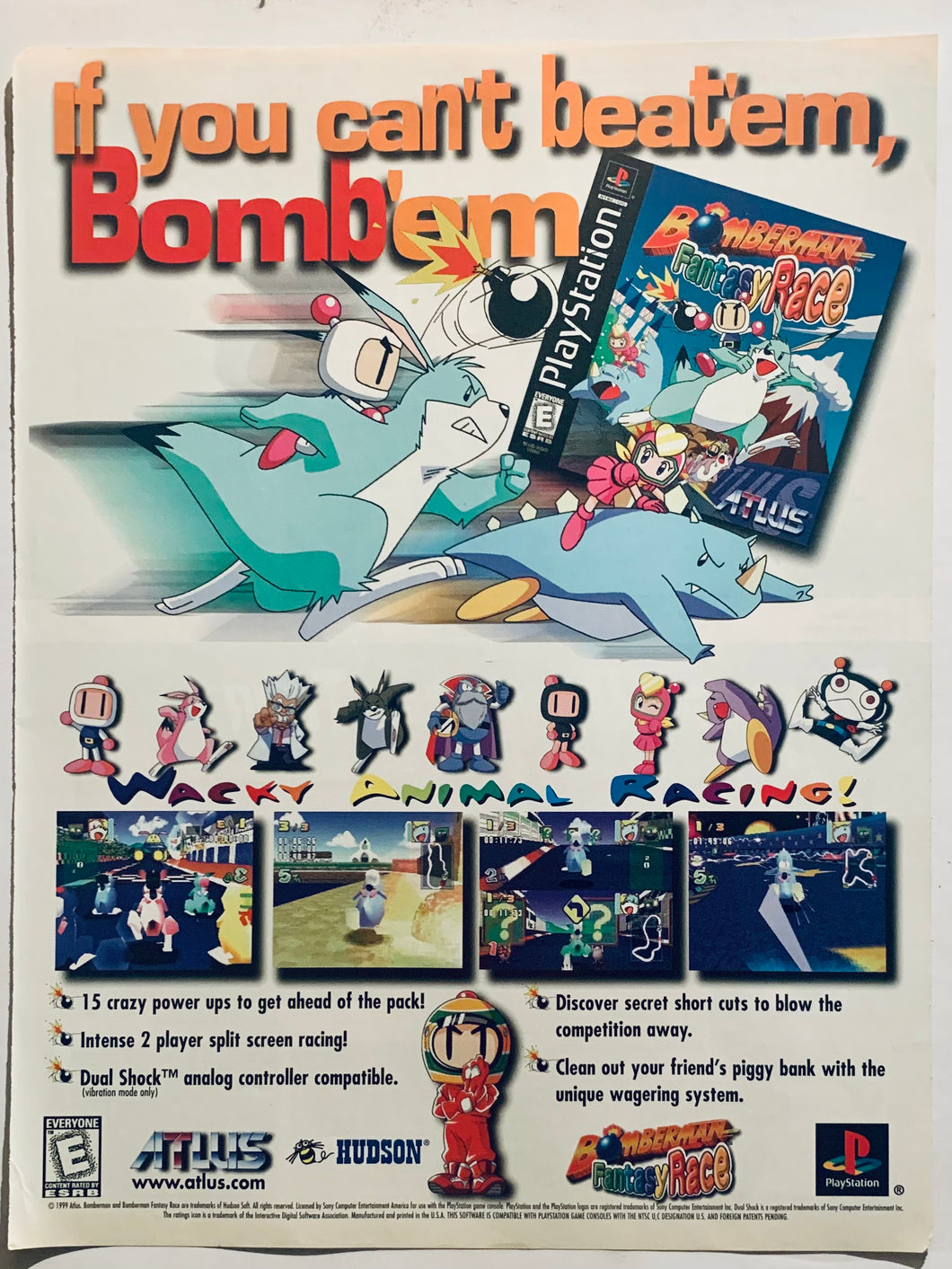 Bomberman Fantasy Race - PlayStation - Original Vintage Advertisement - Print Ads - Laminated A4 Poster