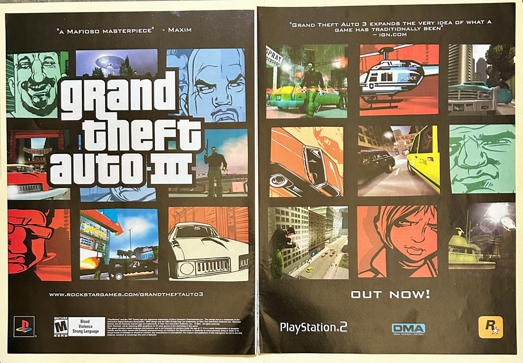 Grand Theft Auto III - PS2 - Original Vintage Advertisement - Print Ads - Laminated A3 Poster