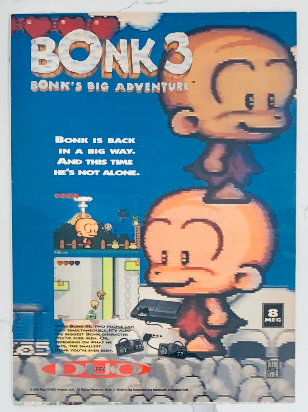 Bonk 3: Bonk’s Big Adventure - TurboDuo - Original Vintage Advertisement - Print Ads - Laminated A4 Poster