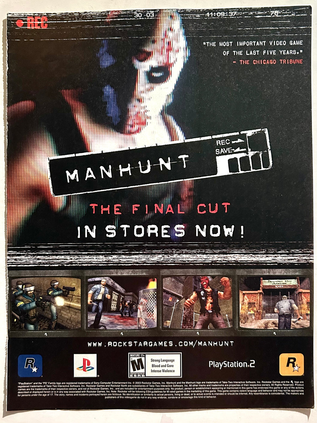 Manhunt - PS2 - Original Vintage Advertisement - Print Ads - Laminated A4 Poster