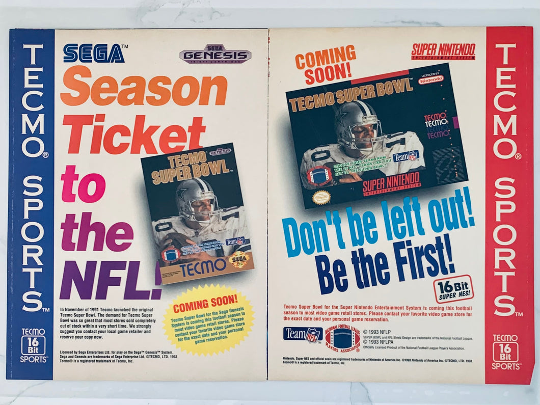 Tecmo Sports - SNES Genesis - Original Vintage Advertisement - Print Ads - Laminated A3 Poster