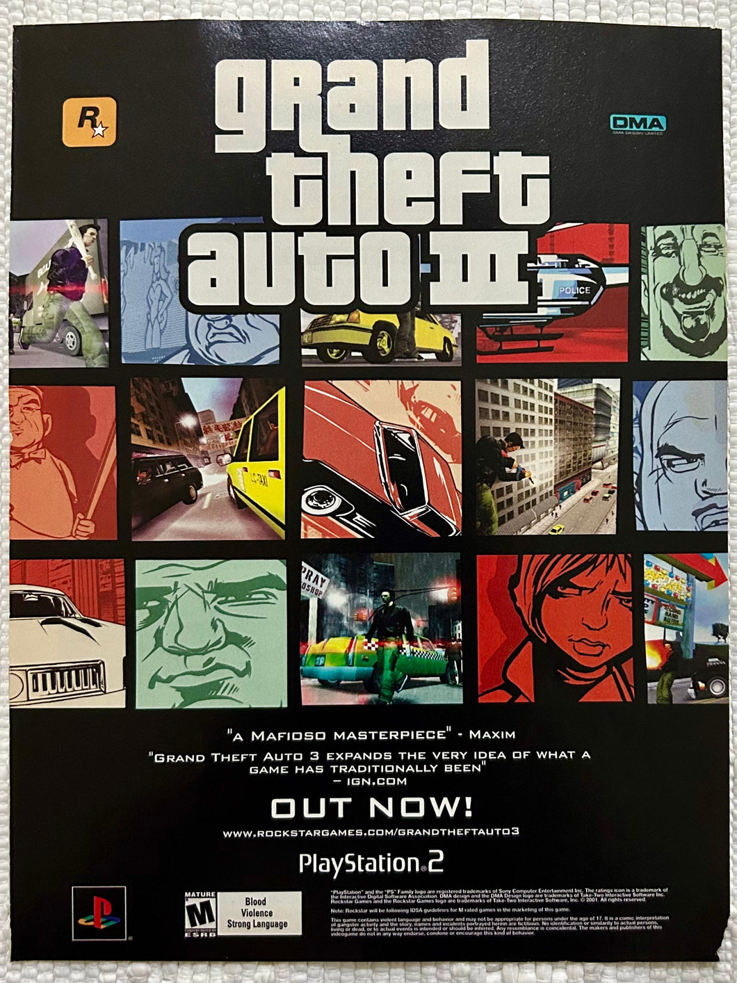 Grand Theft Auto III - PS2 - Original Vintage Advertisement - Print Ads - Laminated A4 Poster