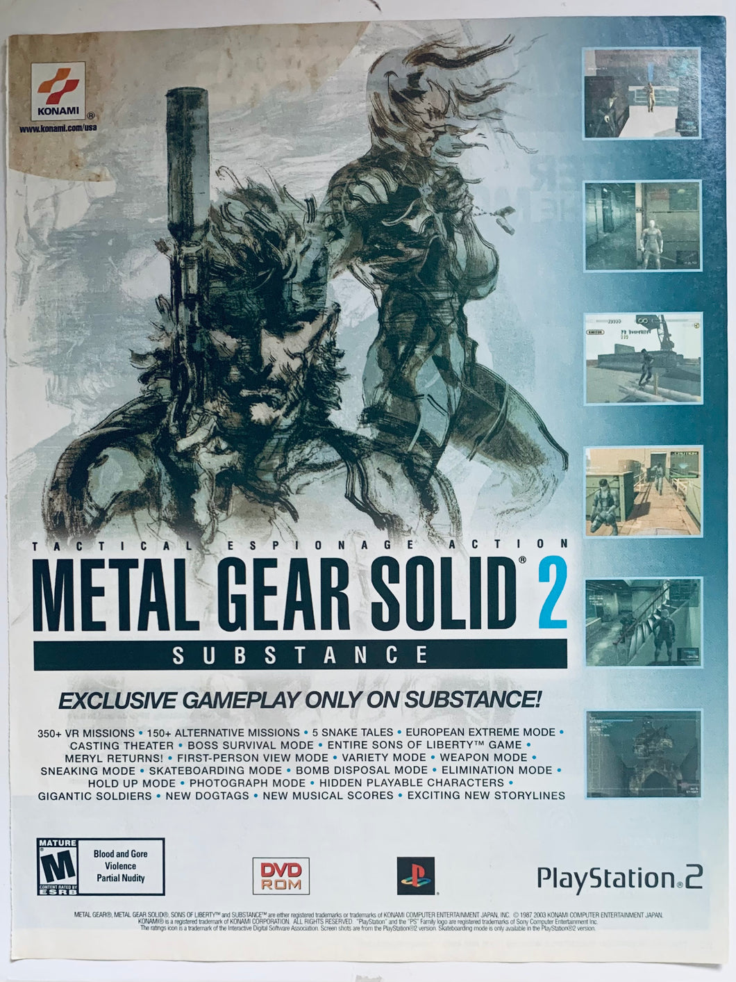 Metal Gear Solid 2: Substance - PS2 - Original Vintage Advertisement - Print Ads - Laminated A4 Poster