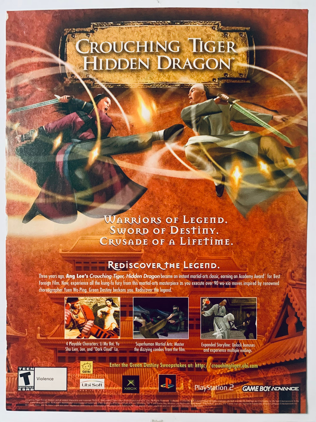 Crouching Tiger Hidden Dragon - PS2 Xbox GBA - Original Vintage Advertisement - Print Ads - Laminated A4 Posteri