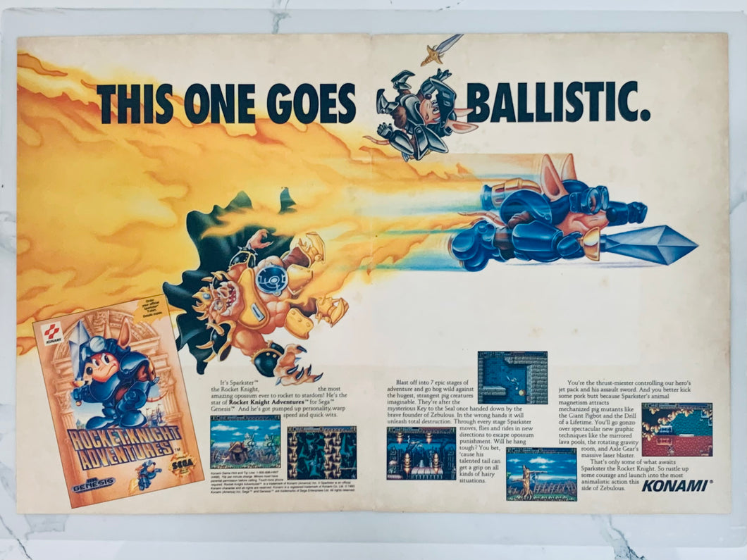 Rocket Knight Adventures - Genesis - Original Vintage Advertisement - Print Ads - Laminated A3 Poster