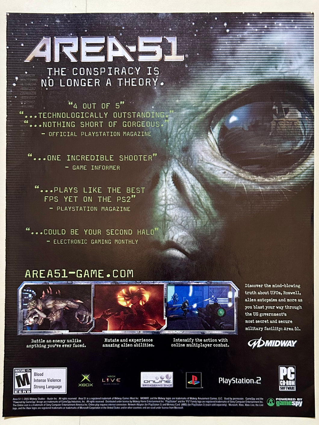 Area-51 - PS2 Xbox PC - Original Vintage Advertisement - Print Ads - Laminated A4 Poster