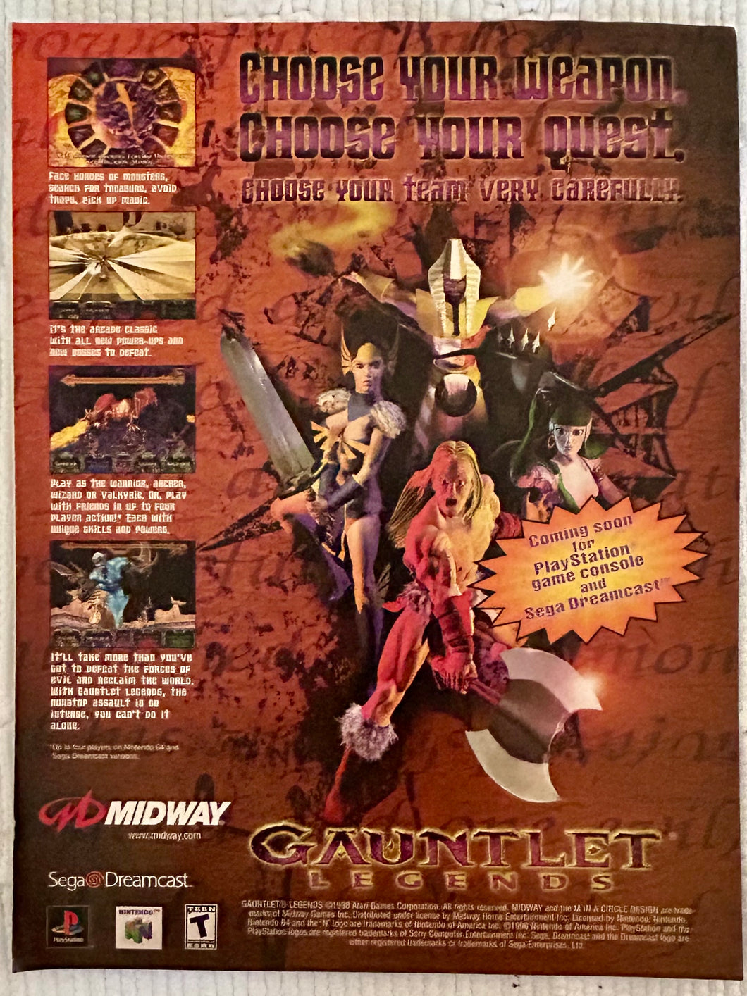 Gauntlet Legends - Dreamcast PlayStation N64 - Original Vintage Advertisement - Print Ads - Laminated A4 Poster