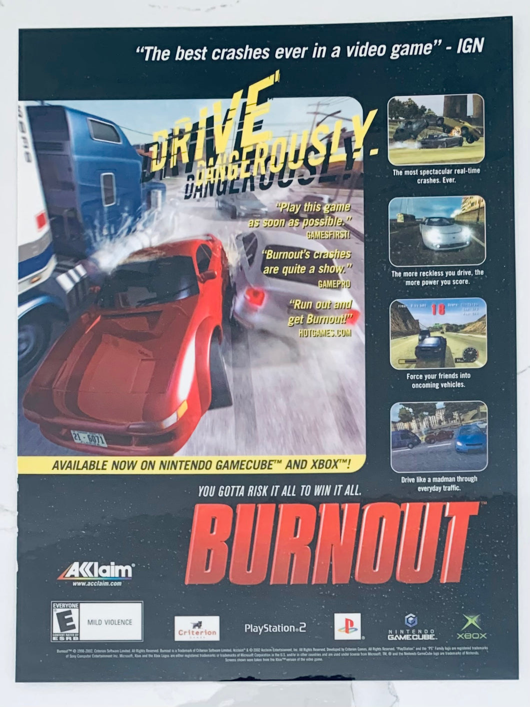 Burnout - PS2 NGC Xbox - Original Vintage Advertisement - Print Ads - Laminated A4 Poster