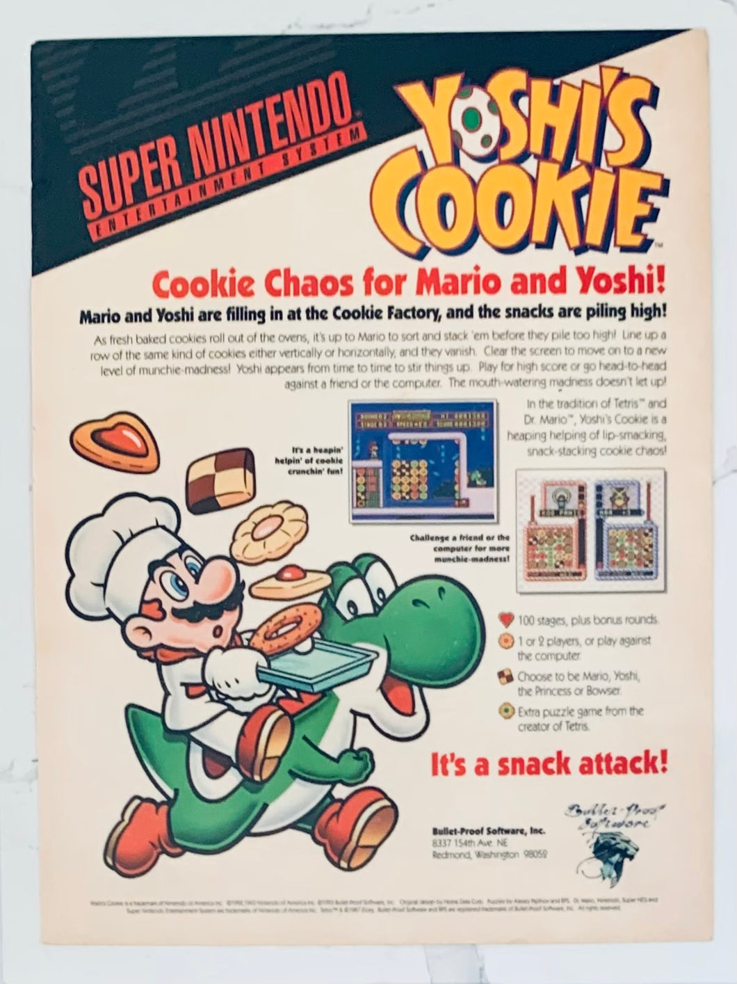 Yoshi’s Cookie - SNES - Original Vintage Advertisement - Print Ads - Laminated A4 Poster