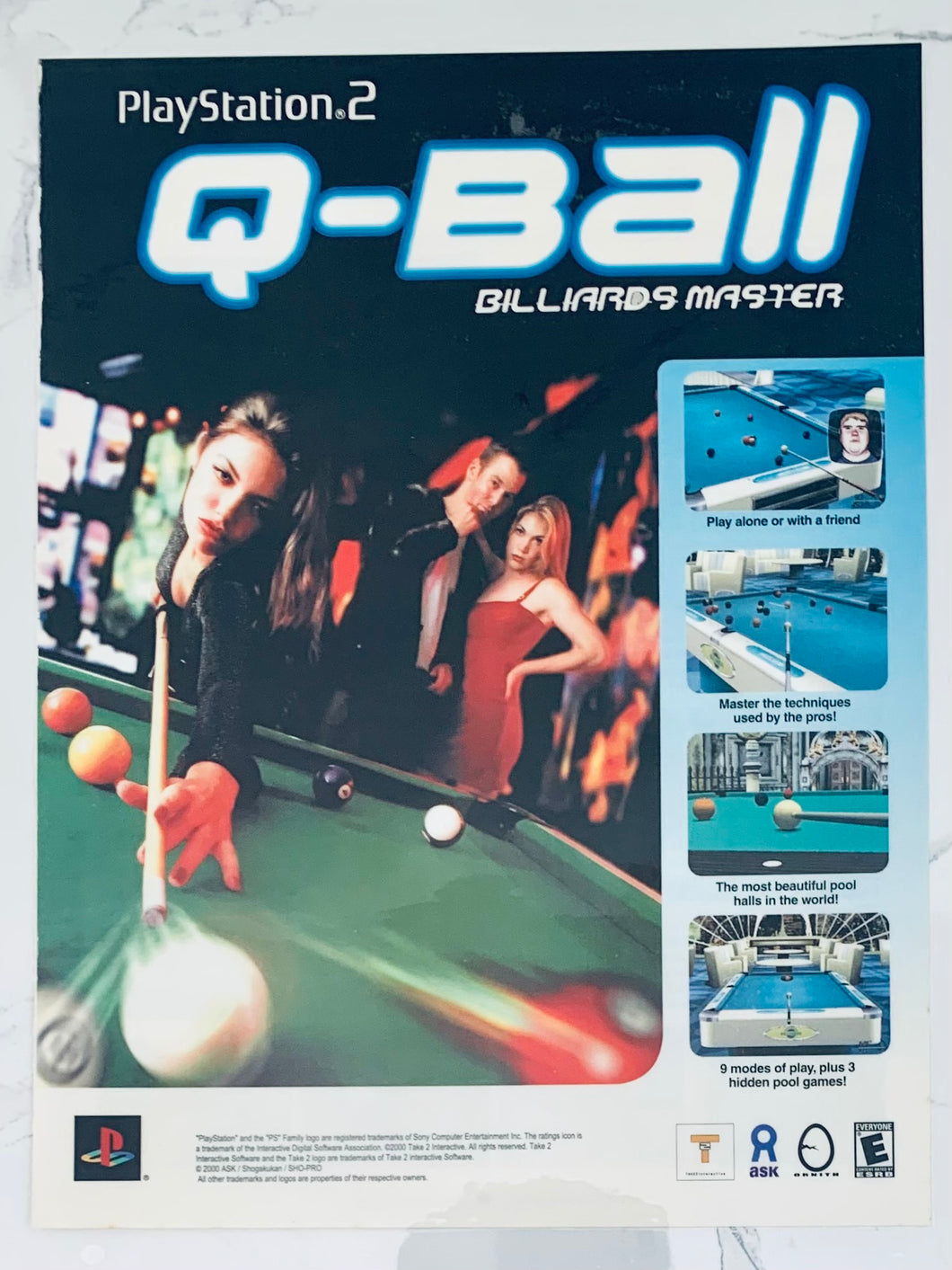 Q-Ball Billards Master - PS2 - Original Vintage Advertisement - Print Ads - Laminated A4 Poster