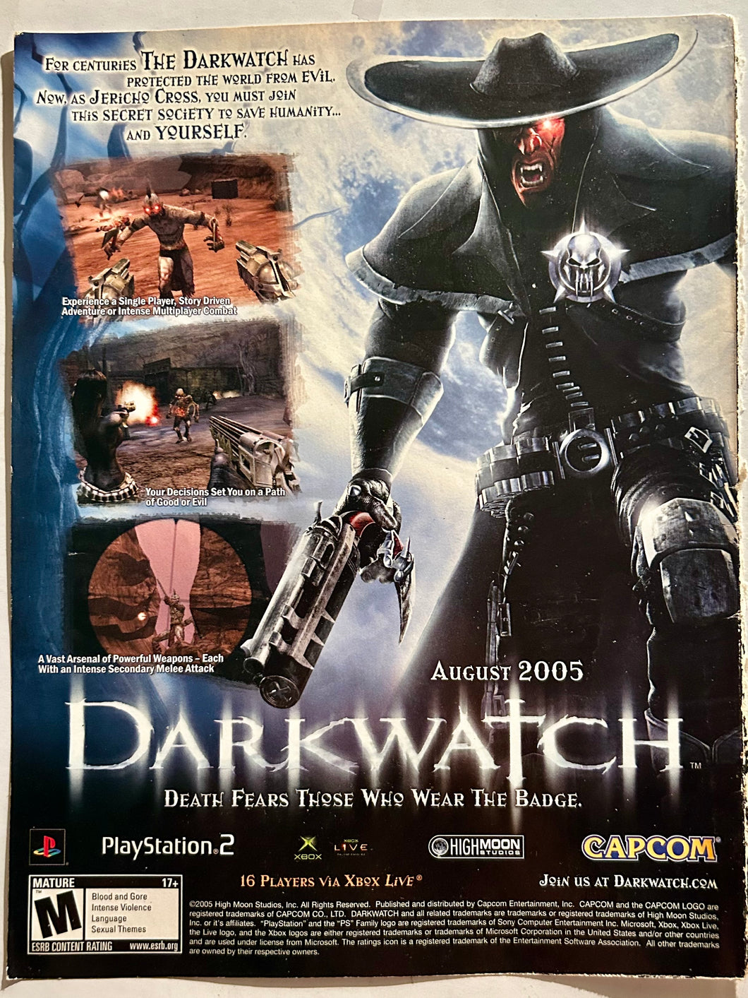 Darkwatch - PS2 Xbox - Original Vintage Advertisement - Print Ads - Laminated A4 Poster