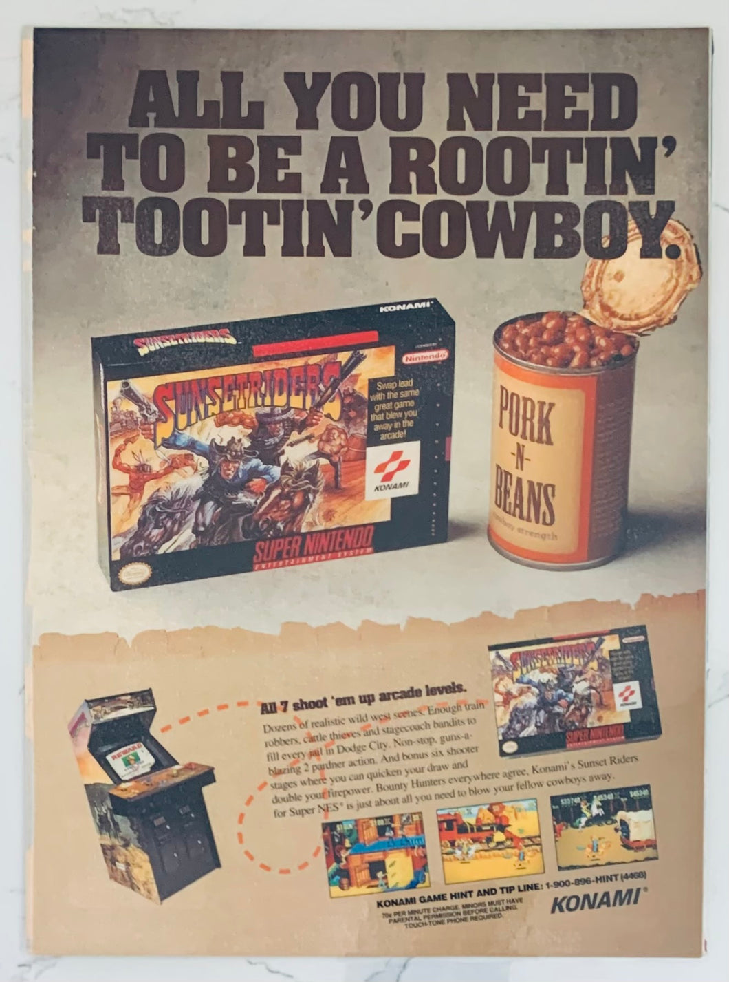 Sunset Riders / Lethal Enforcers - SNES - Original Vintage Advertisement - Print Ads - Laminated A4 Poster