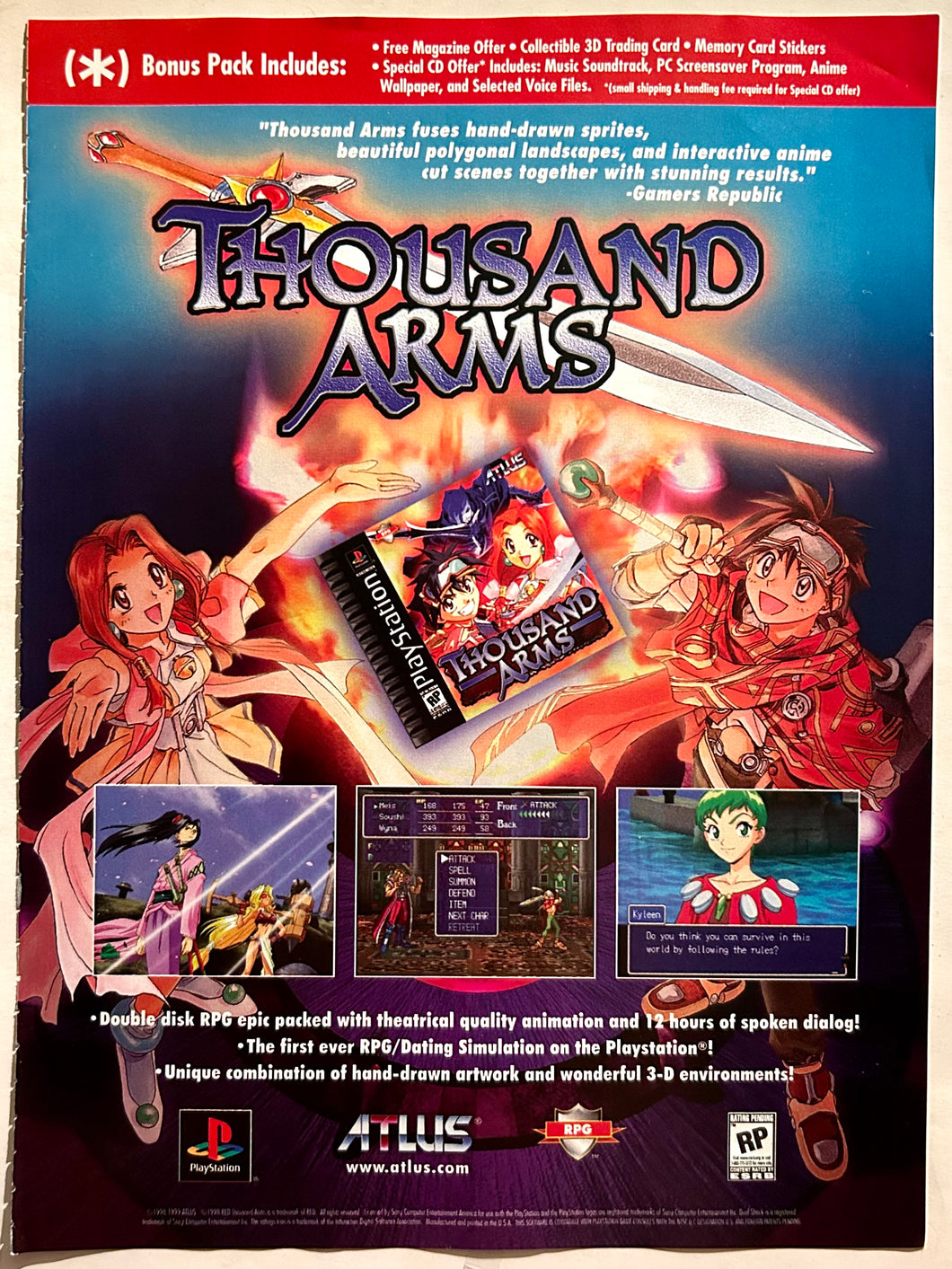 Thousand Arms - PlayStation - Original Vintage Advertisement - Print Ads - Laminated A4 Poster