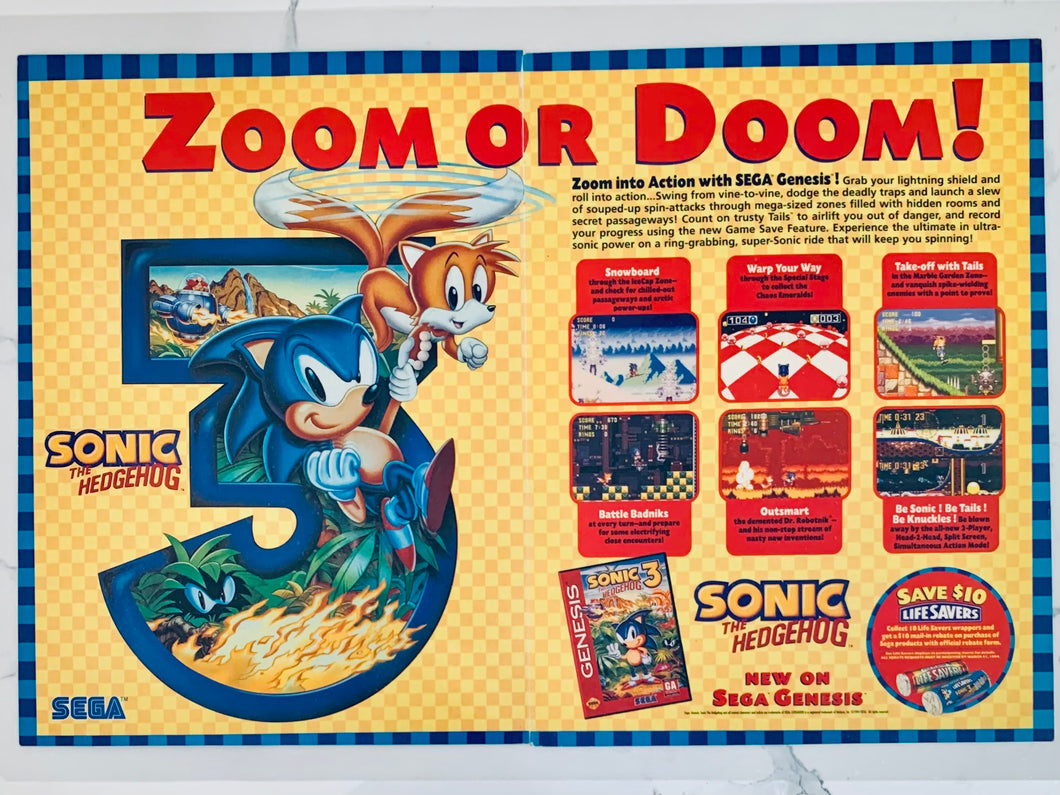 Sonic The Hedgehog 3 - Genesis - Original Vintage Advertisement - Print Ads - Laminated A3 Poster