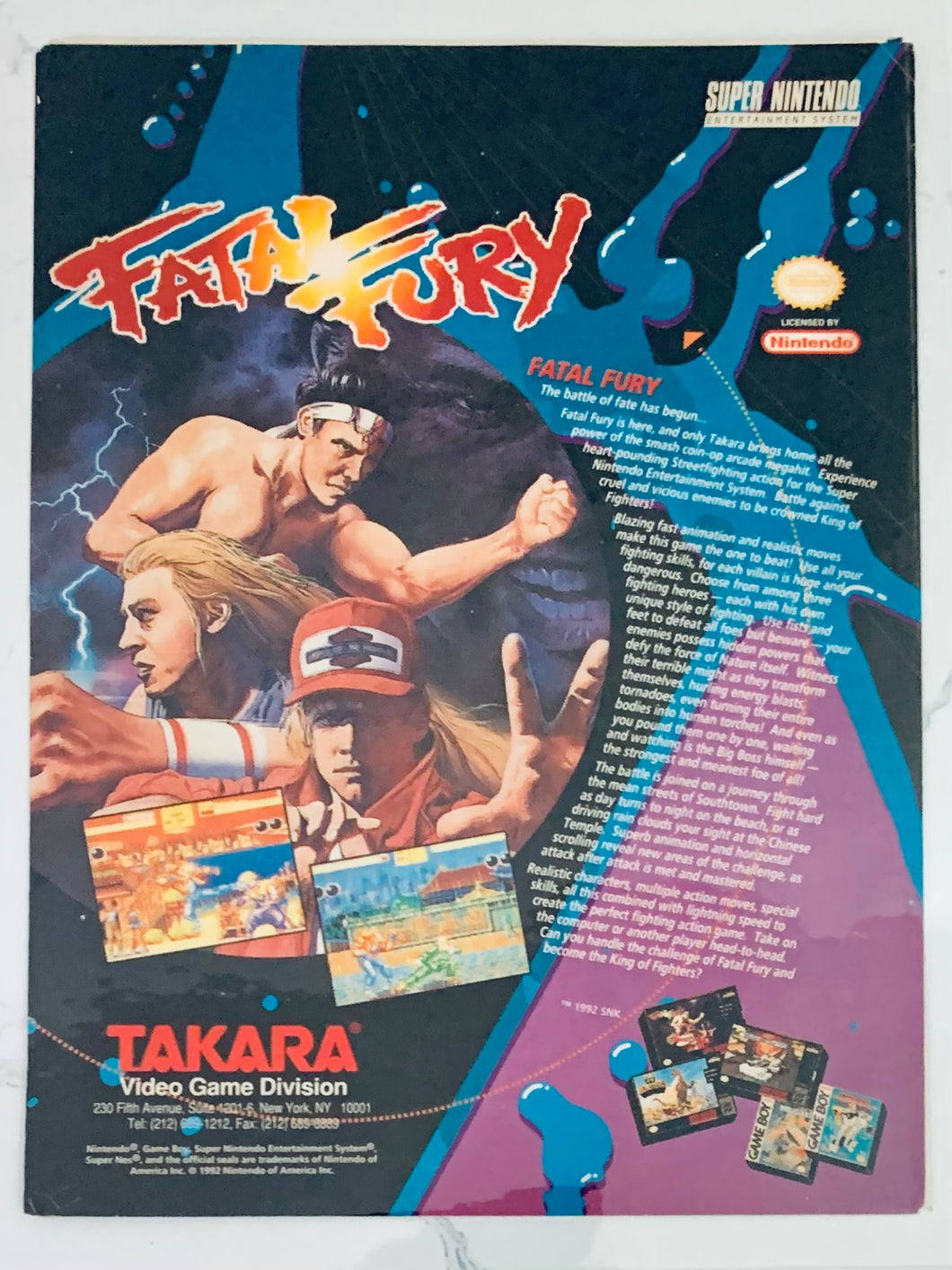 Fatal Fury - SNES - Original Vintage Advertisement - Print Ads - Laminated A4 Poster