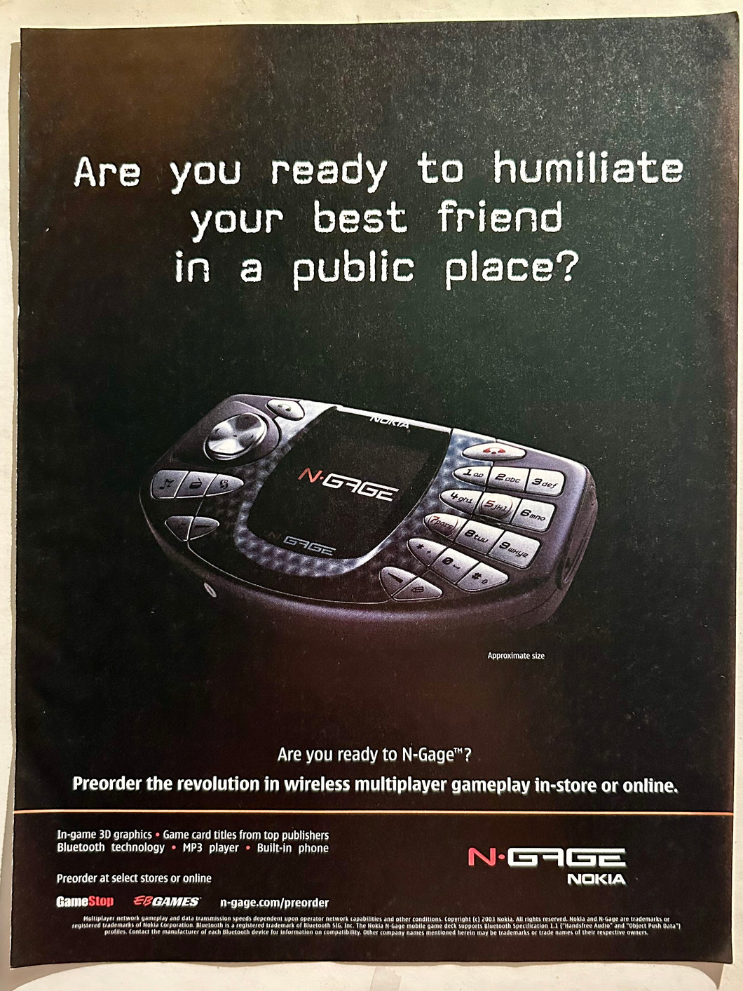 Nokia N-Gage - Mobile Phone - Original Vintage Advertisement - Print Ads - Laminated A4 Poster