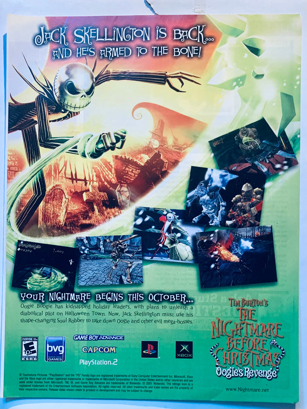 The Nightmare Before Christmas: Oogie's Revengeg - PS2 Xbox GBA - Original Vintage Advertisement - Print Ads - Laminated A4 Poster