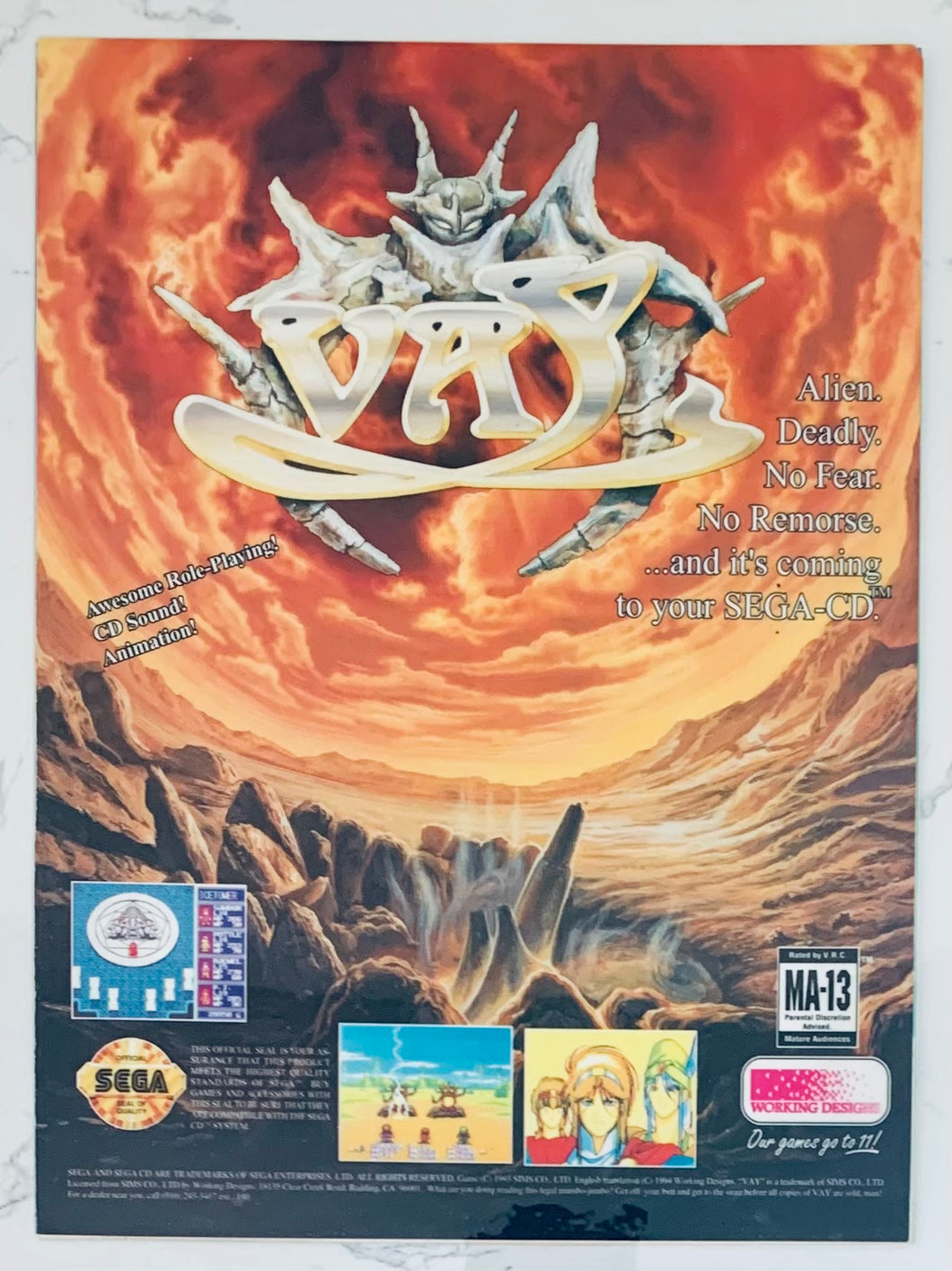 Vay - SEGA CD - Original Vintage Advertisement - Print Ads - Laminated A4 Poster