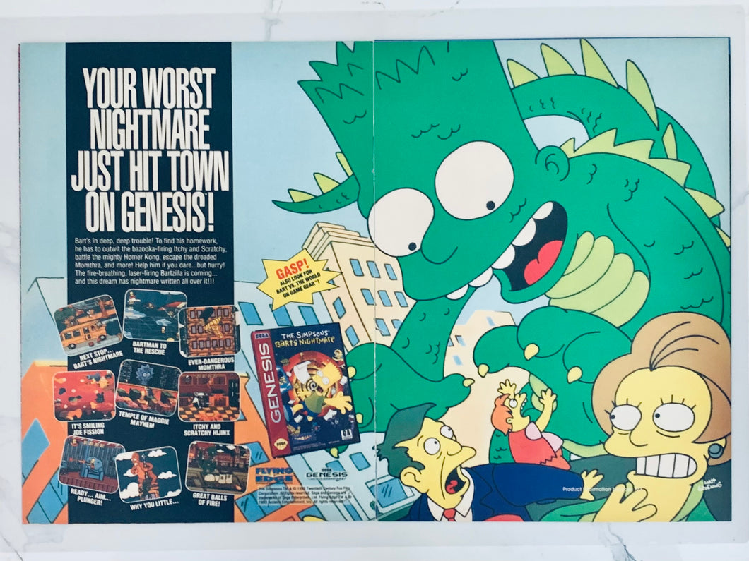 The Simpsons: Bart’s Nightmare - Genesis - Original Vintage Advertisement - Print Ads - Laminated A3 Poster